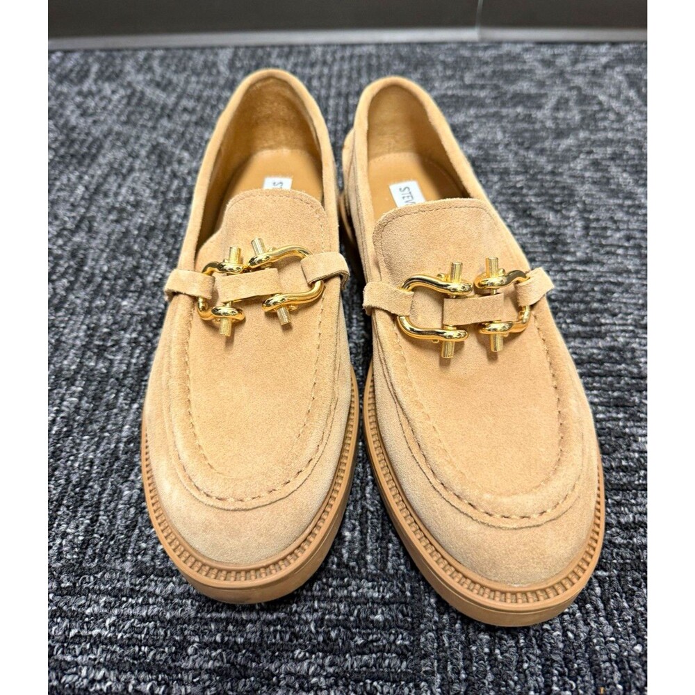 Steve Madden Women’s Beige Suede Chain Loafer Flats Slip-On Size 8.5